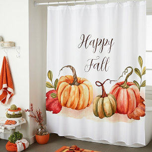 Fall watercolor pumpkins with customizable text shower curtain