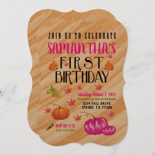 Fall Watercolor Rose Gold Pink Pumpkin Invitation