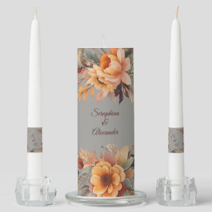 Fall Watercolor Rustic Floral Monogram Wedding Unity Candle Set