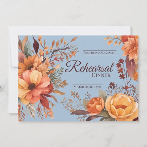Fall Watercolor Rustic Floral Rehearsal Dinner Invitation