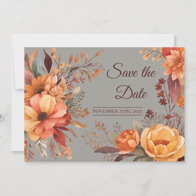 Fall Watercolor Rustic Floral Save the Date Invitation (Front)