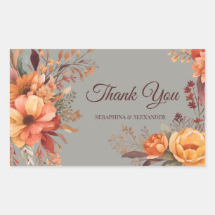 Fall Watercolor Rustic Floral Thank You Wedding Rectangular Sticker