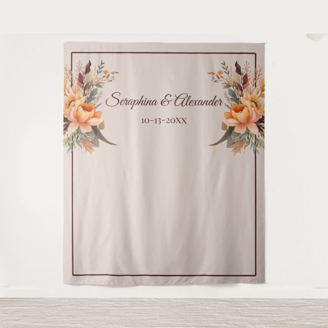 Fall Watercolor Rustic Floral Wedding Backdrop (Front)