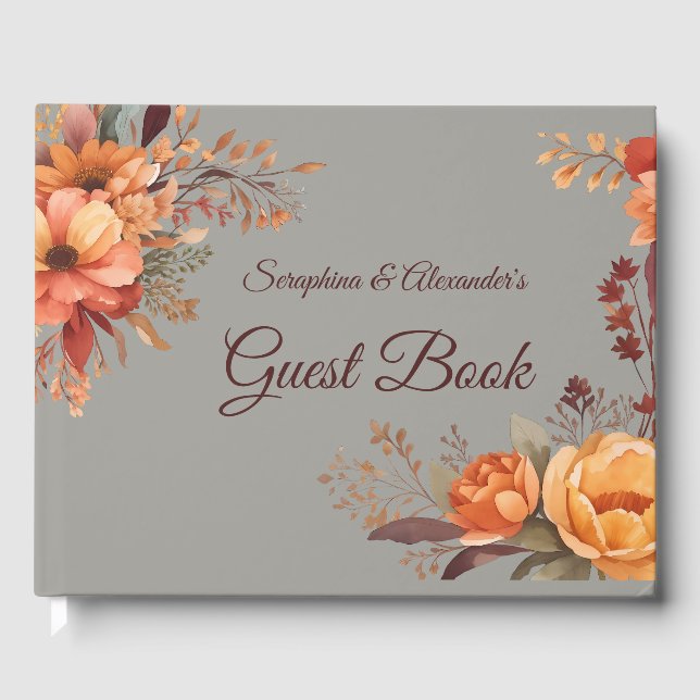 Fall Watercolor Rustic Floral Wedding  Guest Book (Front)