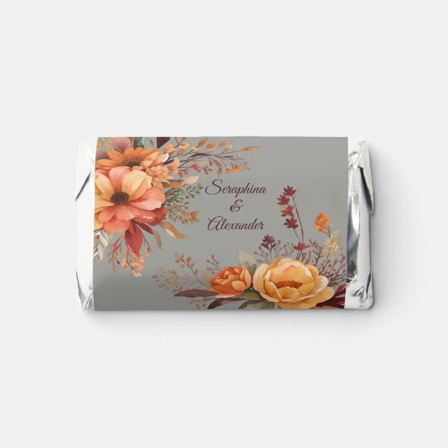 Fall Watercolor Rustic Floral Wedding Hershey's Miniatures (Front)