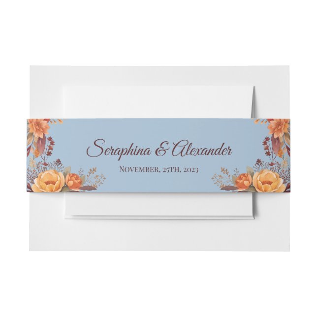 Fall Watercolor Rustic Floral Wedding  Invitation Belly Band (Front Example)
