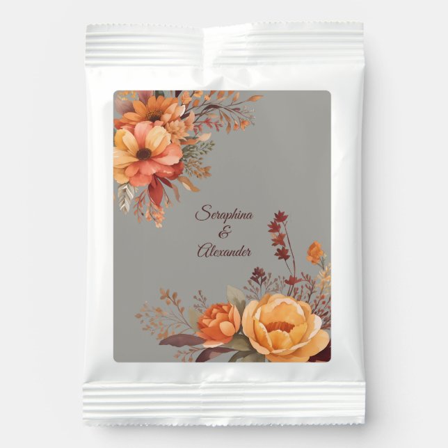 Fall Watercolor Rustic Floral Wedding Lemonade Drink Mix (Front)