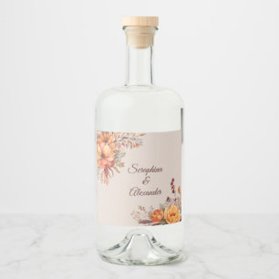Fall Watercolor Rustic Floral Wedding Liquor Bottle Label