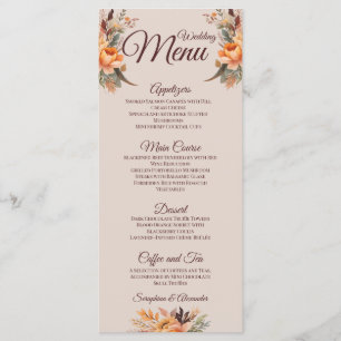Fall Watercolor Rustic Floral Wedding Menu