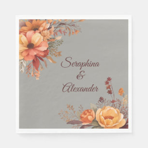 Fall Watercolor Rustic Floral Wedding Napkins