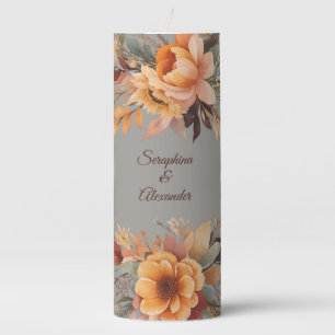 Fall Watercolor Rustic Floral Wedding Pillar Candle