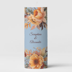 Fall Watercolor Rustic Floral Wedding Pillar Candle
