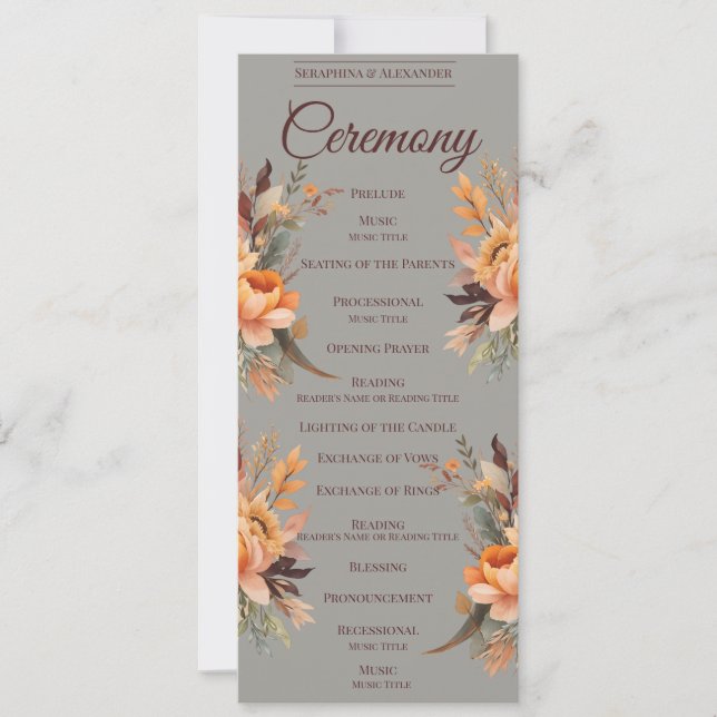 Fall Watercolor Rustic Floral Wedding Program (Front)