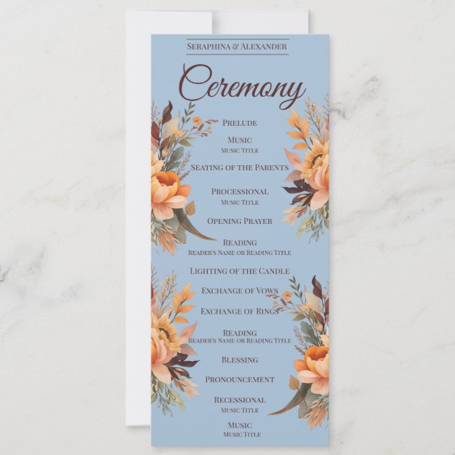 Fall Watercolor Rustic Floral Wedding Program (Front)