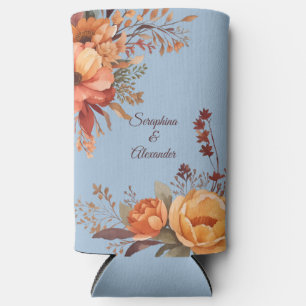 Fall Watercolor Rustic Floral Wedding Seltzer Can Cooler