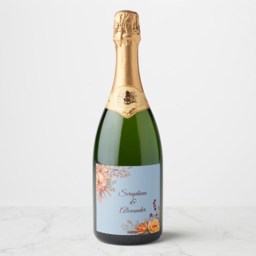Fall Watercolor Rustic Floral Wedding Sparkling Wine Label
