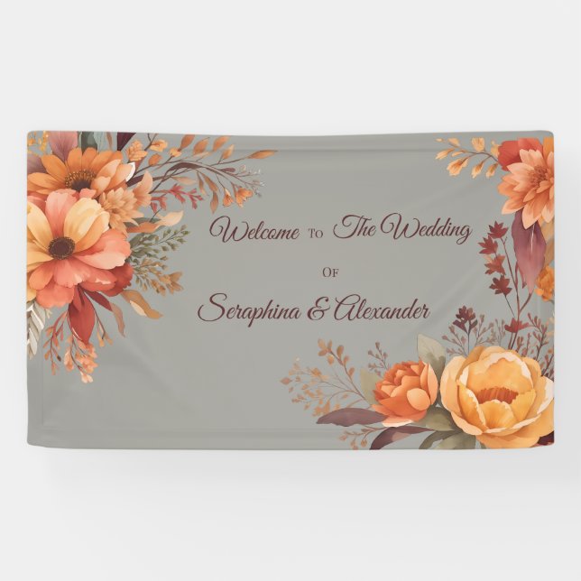 Fall Watercolor Rustic Floral Welcome Wedding  Banner (Horizontal)
