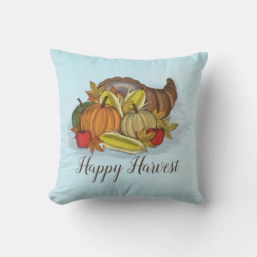 Fall Watercolor Simple Cornucopia Elegant Harvest  Throw Pillow