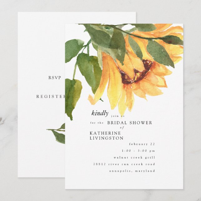 Fall Watercolor Sunflower Bridal Shower Invitation (Front/Back)