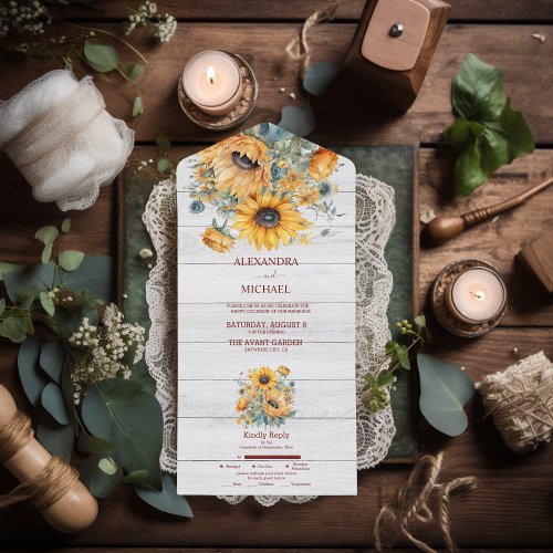 Fall Watercolor Sunflower Wedding All In One Invitation