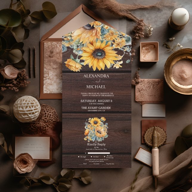 Fall Watercolor Sunflower Wedding All In One Invitation (Creator Uploaded)