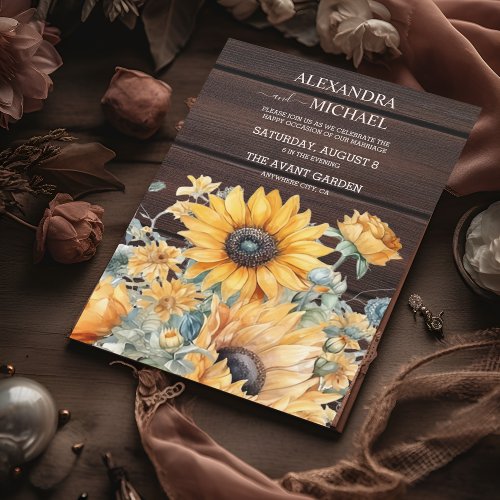 Fall Watercolor Sunflower Wedding Invitation
