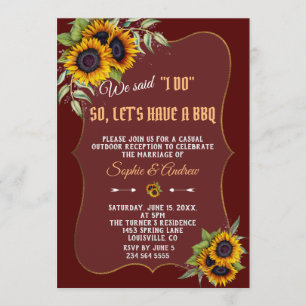 Fall Watercolor Sunflowers Burgundy I DO BBQ Invitation