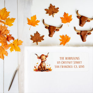 Fall Watercolor Texas Longhorn Calf  Label