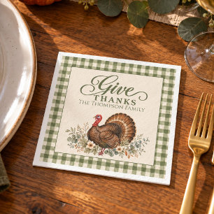 Fall Watercolor Thanksgiving Turkey Give Thanks Napkins