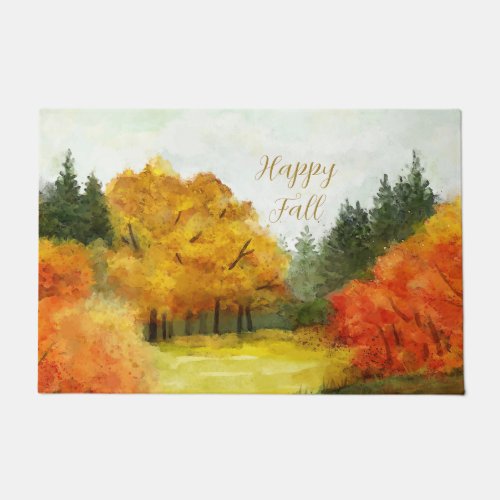 Fall watercolor trees with customizable text  doormat