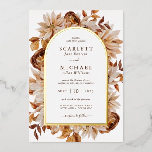 Fall Watercolor Wedding Foil Invitation