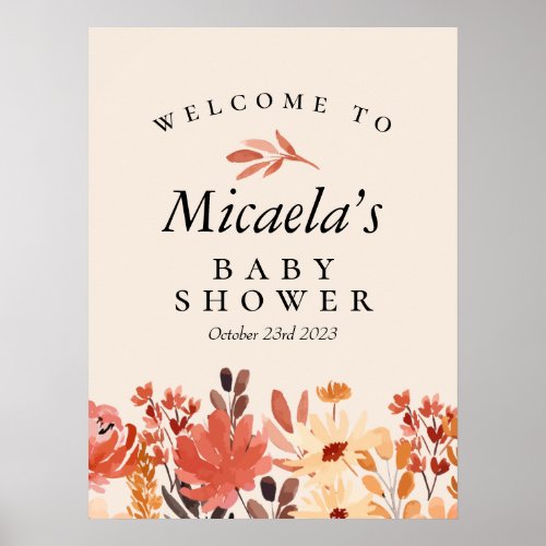 Fall Watercolor Wildflower Baby Shower Welcome Poster - Fall Watercolor Wildflower Baby Shower Welcome Sign