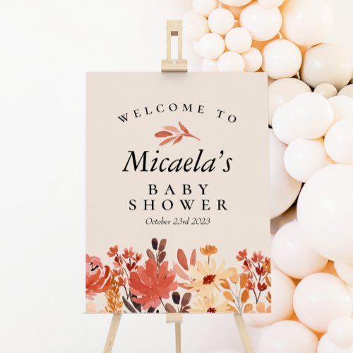 Fall Watercolor Wildflower Baby Shower Welcome Poster