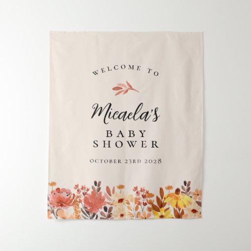 Fall Watercolor Wildflower Baby Shower Welcome Tapestry