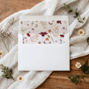 Fall Watercolor Wildflower Botanical Wedding Envelope Liner