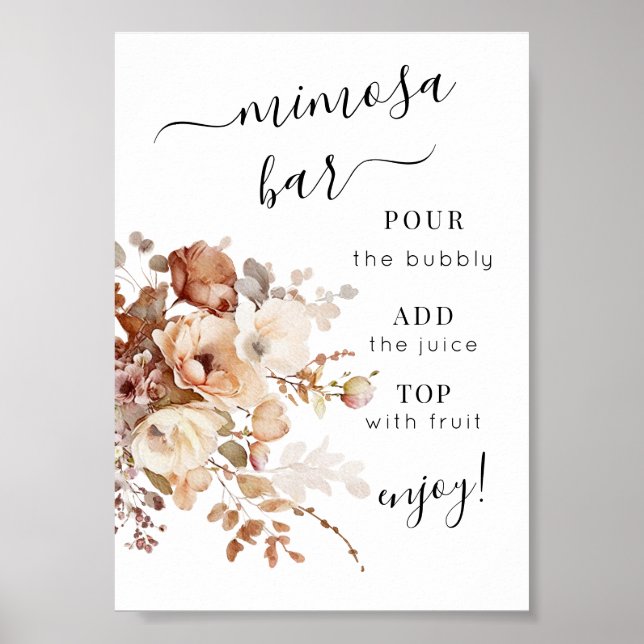 Fall Watercolor Wildflower Floral Mimosa Bar Sign (Front)