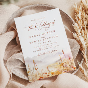 Fall Watercolor Wildflower Mountain Rustic Wedding Invitation