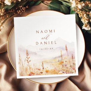 Fall Watercolor Wildflower Mountain Rustic Wedding Napkins