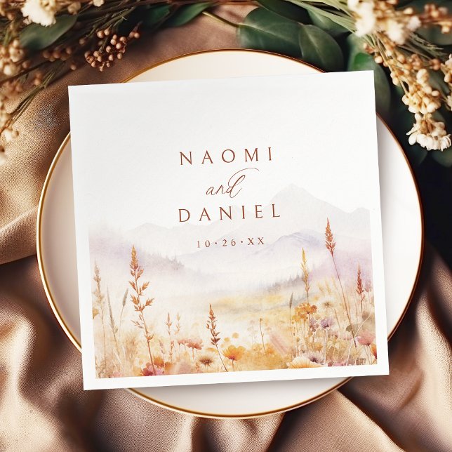 Fall Watercolor Wildflower Mountain Rustic Wedding Napkins (Fall Watercolor Wildflower Mountain Rustic Wedding Napkins)