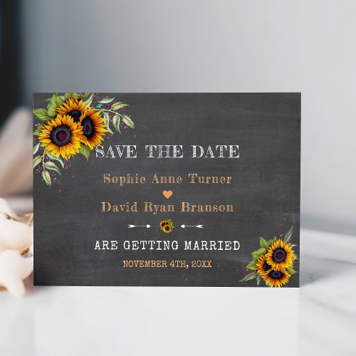 Fall Watercolour Sunflowers Chalkboard Wedding Save The Date