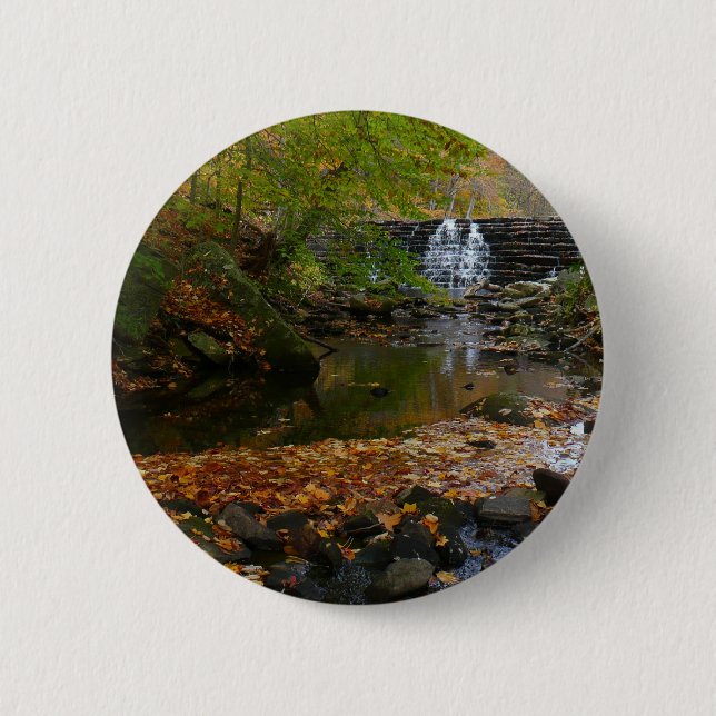 Fall Waterfall and Creek Pennsylvania Nature Button (Front)