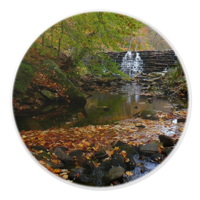 Fall Waterfall and Creek Pennsylvania Nature Ceramic Knob (Front)