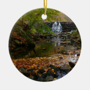 Fall Waterfall and Creek Pennsylvania Nature Ceramic Ornament