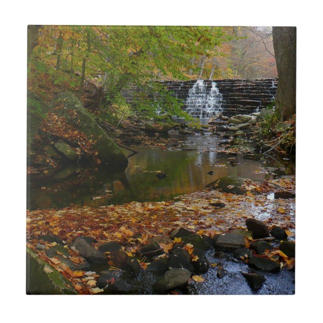 Fall Waterfall and Creek Pennsylvania Nature Ceramic Tile (Front)