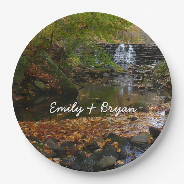 Fall Waterfall and Creek Pennsylvania Nature Paper Plates (Front)