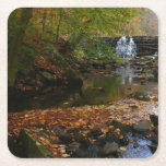Fall Waterfall and Creek Pennsylvania Nature Photo Square Paper Coaster