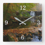 Fall Waterfall and Creek Pennsylvania Nature Photo Square Wall Clock