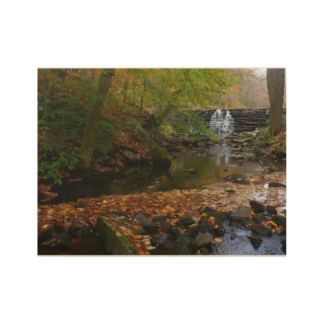 Fall Waterfall and Creek Pennsylvania Nature Photo Wood Poster (Front)