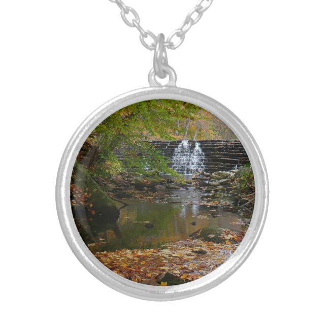 Fall Waterfall and Creek Pennsylvania Nature Silver Plated Necklace (Front)