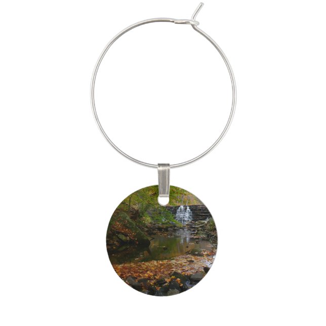 Fall Waterfall and Creek Pennsylvania Nature Wine Charm (Front)